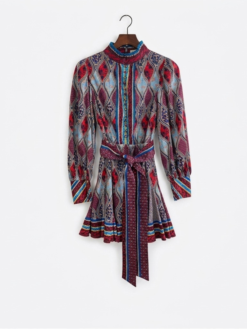 Alice + Olivia Mina Godet Puff Sleeve Mini Dress Palace Paisley Print